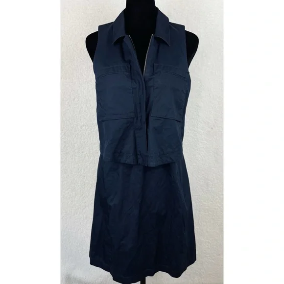 THEORY • Navy Blue Gemine Sleeveless Tiered A-Line Mini Dress, 4 - Picture 10 of 16